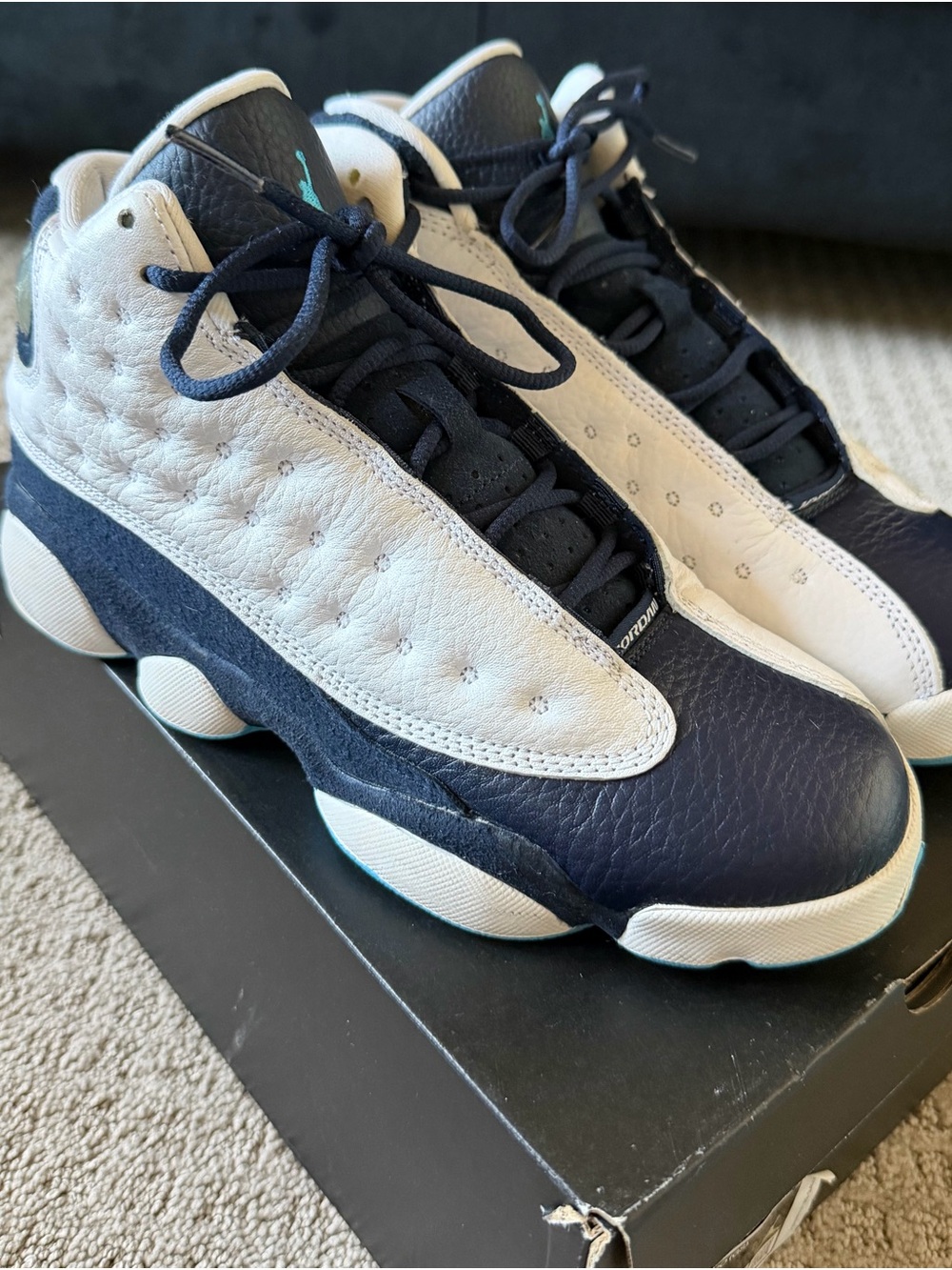 Youth Jordan 13 Retro White Obsidian Powder Blue